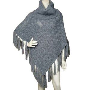 David & Young Mixed Cable Knit Turtleneck Poncho